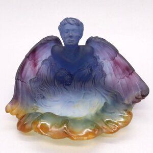 Daum Coupelle Mythologie Angel Pate-de-Verre Glass Bowl Trinket Dish Vintage